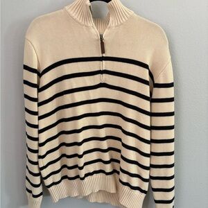 Brandy Melville Cream and Black Striped Zip-Up Sweater